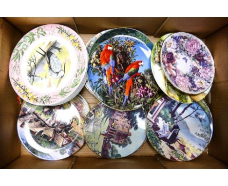 A mixed collection of decorative wall plates including Roya Worcester Darling Buds of May, Royal Grafton Seasons plates, Wedg