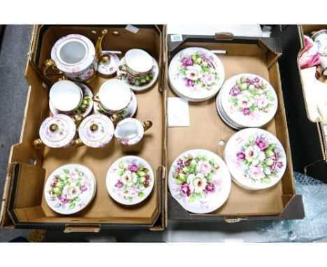 A collection of Nagoya Shokai Gold Floral decorated teaware including teapot, cups &amp; saucers side plates etc (2 trays) 