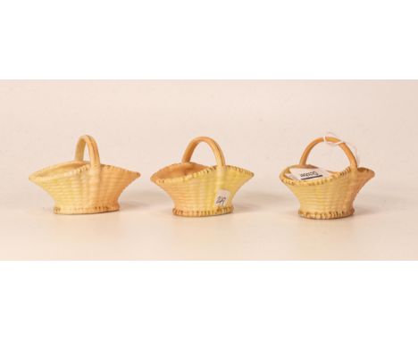 Three Royal Worcester Blush Ivory Miniature Posy Baskets, length 6cm(3) 