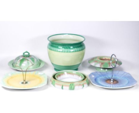 A collection of Shelley Harmony Drip Ware  to include planter, Cake Stands, Butter Dish Posy Dishes etc , tallest 16.5cm(6) 