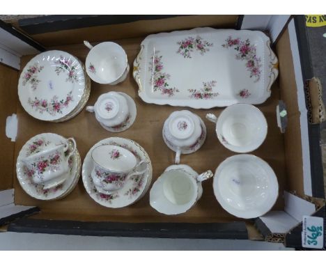 Royal Albert Lavender Rose 21 Piece Tea Set to Include 6 side Plates, 6 Cups and Saucers, 1 Milk Jug, 1 Sugar Dish, 1 Cake Pl