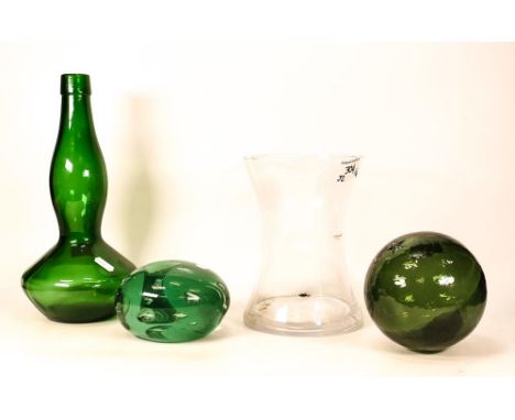 Four items of Glassware to include vintage decanter, Dump Glass Paperweight, Clear Glass Vase and Fishing Float (4) 