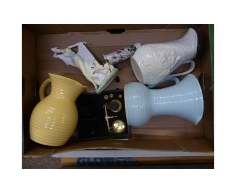 A Mixed Cllection of Items to Include Lovatts Water Jugs, Portmerion Small Vase, Royal Doulton Figure Harriet HN3795, Travel 