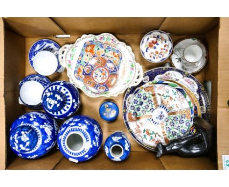 A Mixed Collection of Oriental Ceramic Items to include Prunus Ginger Jars, Modern Printed Plates, Famille Rose Handled Plate
