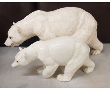 Melba ware large figure of Polar Bear together with Polar bear cub length 41cm 