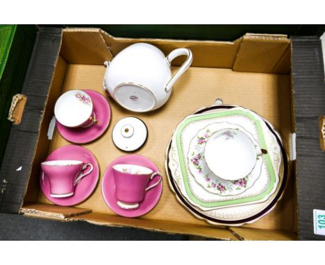 A mixed collection of items to include Aynsley floral decorated cups &amp; saucers, Spode Knightsbridge teapot, Radford brand