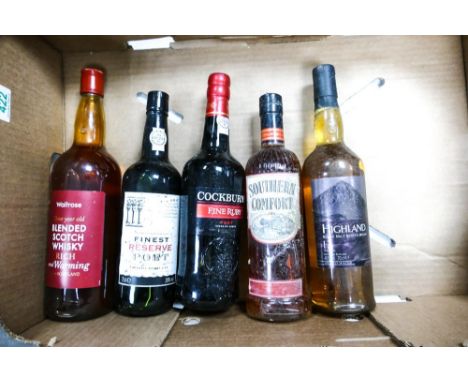 A Collection of Vintage Wines &amp; Spirits to include Southern Comfort, Port, Cockburns Fine Ruby Port, Southern Comfort, Hi