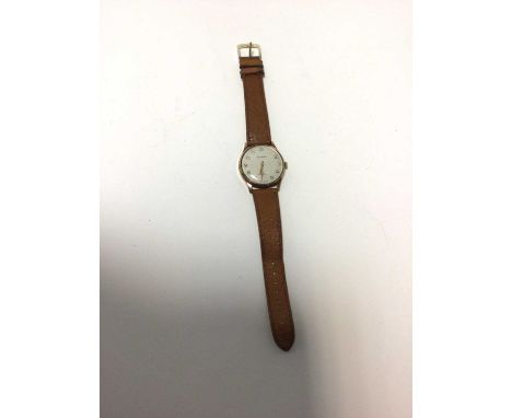 Garrard 9ct gold cased manual wristwatch on leather strapGood original running condition. Small scratch to glass. Not tested 