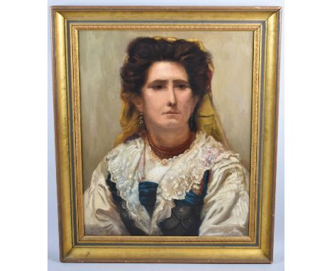 A Gilt Framed Oil on Canvas, Portrait of a Troubled Spanish Lady, 42x52cms 
