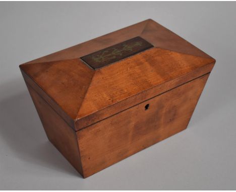 A Late 19th century Satinwood Tea Caddy of Sarcophagus Form with Inlaid Hinged Lid to Two Division Interior, 22cms Wide 