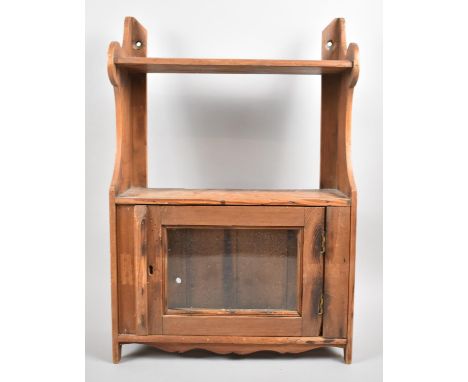 A Late Victorian/Edwardian Pine Wall Hanging Shelf Unit with Glazed Base Cabinet, 38cms Wide 