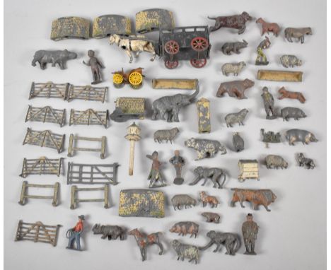 A Collection of Vintage Britains and Other Lead Toys to Include Farm and Zoo Animals, Fences, Horse and Cart Etc 