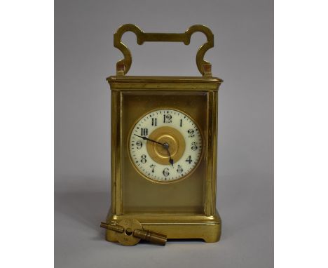 An Edwardian French Brass Cased Carriage Clock with White Enamelled Chapter Ring, Complete with Key but Movement Requires Att