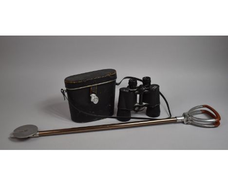 A Gamebird Shooting Stick together with a Pair of Zenith 10x50 Binoculars, One Lens AF 