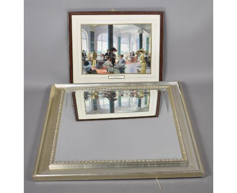 A Modern Bevel Edged Wall Mirror, 74cm square and a Print 