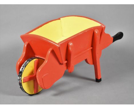 A Vintage Painted Wooden Child's Wheel Barrow, 75cm Long 