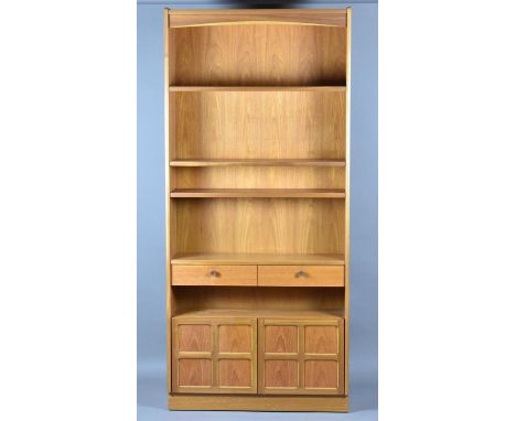 A Parker Knoll Four Shelf Open Bookcase with Two Centre Drawers and Base Cupboard, 87cms Wide 