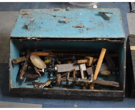 A Vintage Carpenters Toolbox Containing various Tools, 72cm wide 