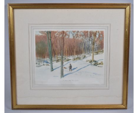 A Framed Print Depicting Huntsman and Dog in Winter, 25x19cm 
