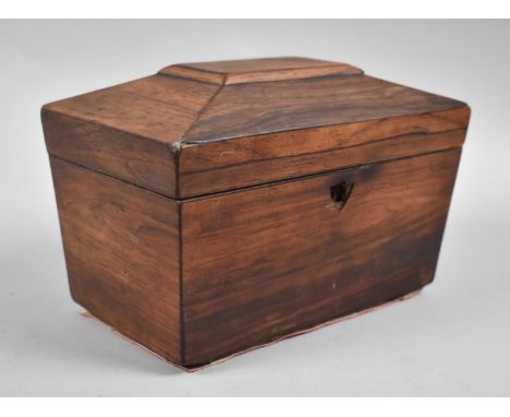 An 19th Century Rosewood Tea Caddy of Sarcophagus Form, Hinged Lid but Inner Section Dividers Removed, 20.5cms Wide 
