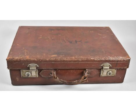 A Vintage Leather Suitcase, 56cm wide 