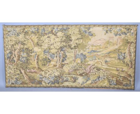 A Large Italian Tapestry Depicting Roman Ruins and Olive Grove, 156x78cm 