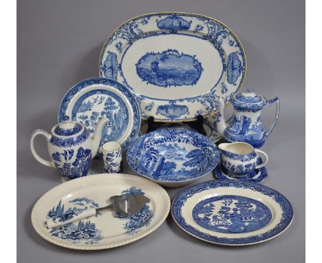 A Collection of Various Blue and White to Comprise Spode Italian Coffee pot, Bowl, Plates, Platters Etc 