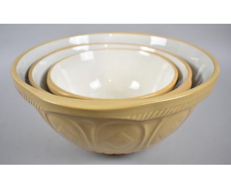 Three Graduated Vintage Mixing Bowls by T G Green, The Largest 36cms Diameter 
