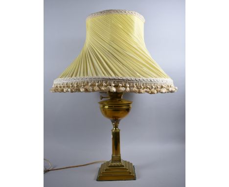 A 19th Century Brass Oil Lamp, Now Converted to Electricity, Stepped Square Base, Overall Height, 50cms 