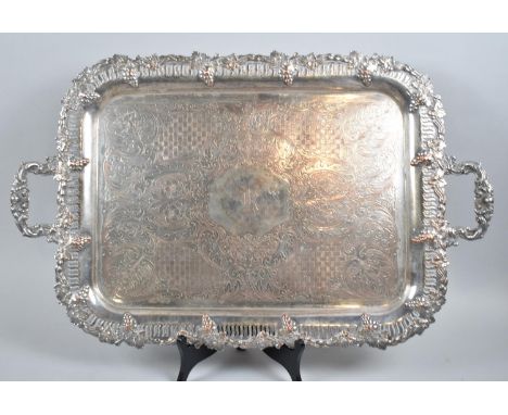 A Sheffield Plated Two Handled Tray with Engraved Decoration, Monogrammed K, 62.5cms Wide 