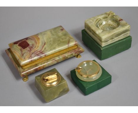A Collection of mid 20th century Onyx Items to include Ashtray, Cigarette Box, Lighter (We are Unable to Post Lighters) 