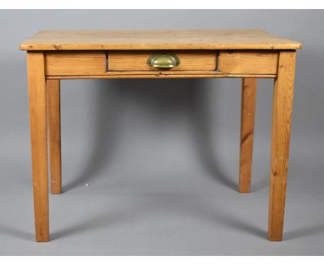 A Vintage Pine Side Table on Square Supports, Single Drawer, 91cms Wide 