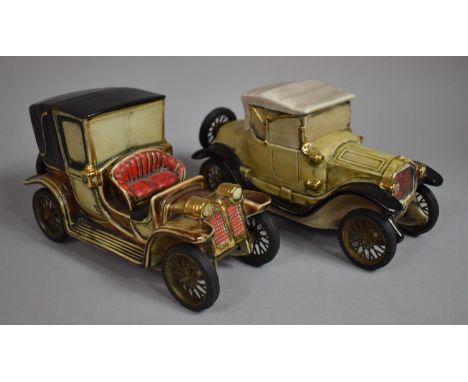 Two Italian Glazed Ceramic Vintage Cars, 23cm Long 
