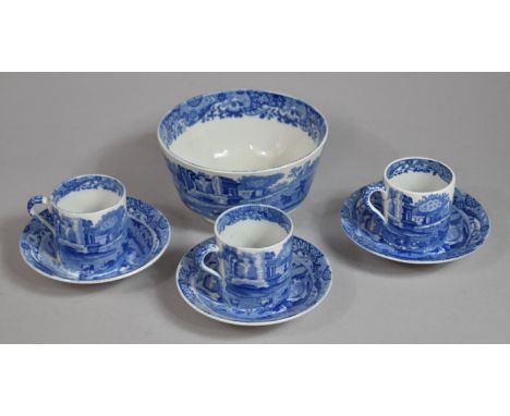 A Collection of Various Spode Italian pattern Blue and White to Comprise Bowl, Three Coffee Cans and Three Saucers 