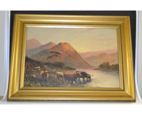 Stanley Graham (British, 19th century)
Highland Cattle By The Loch, 
signed, oil on canvas, 49.5cm x 75cm 