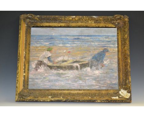 M** B*** (20th century)
Towing Out
indistinctly signed, oil on canvas laid on board, 35cm x 48cm

