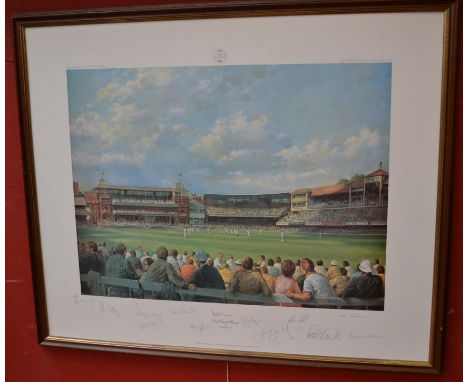 By and after, Alan Fearnley, a limited edition print, Lords Cricket Ground, signed by the artist and the 1980 centenary test 
