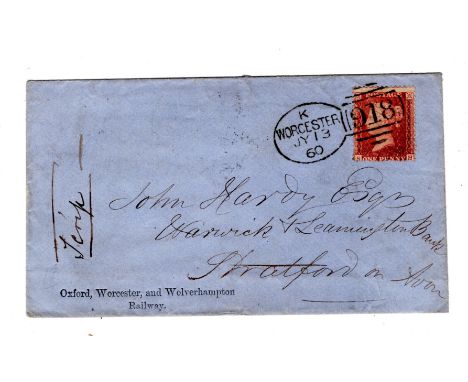 Postal history, 1860 Worcester spoon on Oxford, Worcester and Wolverhampton Railway cvr            