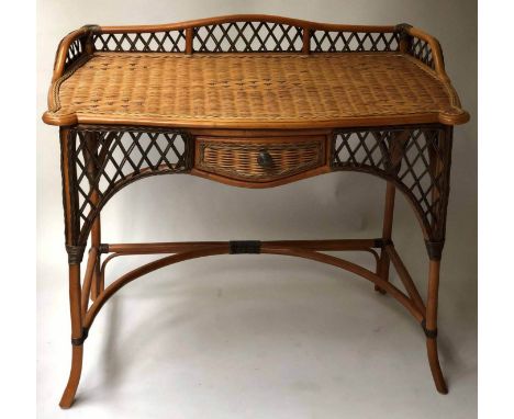 CONSOLE TABLE, Ralph Lauren style, dual colour rattan and cane, of serpentine form with drawer, 104cm W x 86cm H x 48cm D.