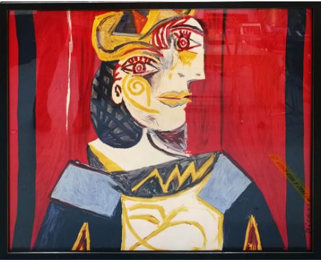 PABLO PICASSO 'Tete de Femme', silk signed in the plate, 72cm x 80cm, glazed and framed.