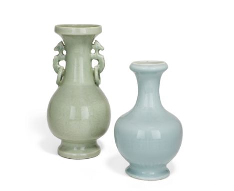 A Chinese clair-de-lune-glazed vase and a Chinese celadon-glazed archaistic vaseLate Qing dynasty/Republic period, apocryphal