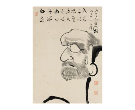 Shaku Sōen (1860 - 1919)A Japanese painting with calligraphy, ink on paper, mounted as hanging scrolls, painted with side pro