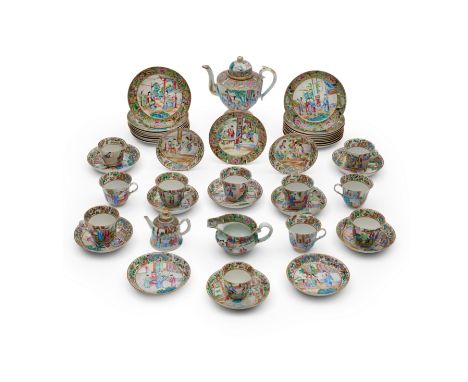 A Chinese 'Canton' famille rose associated part tea setQing dynasty, second half of 19th centuryComprising: a large baluster-