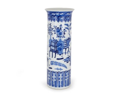 A Chinese blue and white sleeve vaseQing dynasty, 19th century, apocryphal Kangxi four character markDecorated with 'precious