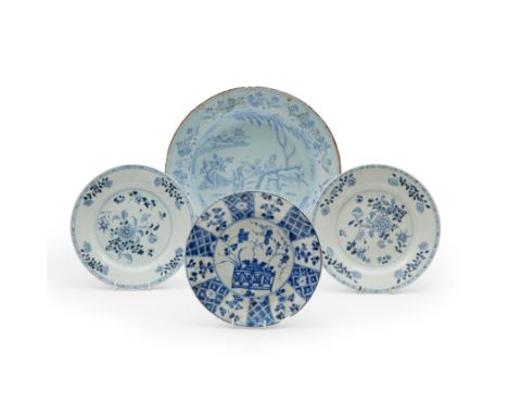 Four Chinese blue and white porcelains and a Dutch Delft earthenware dish18th-20th centuryComprising two dishes, each painted