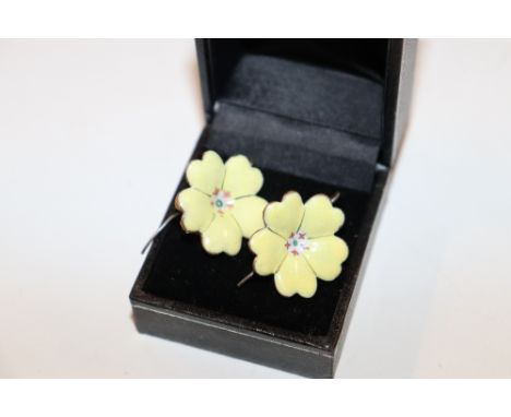 A pair of enamel decorated flower head ear-rings