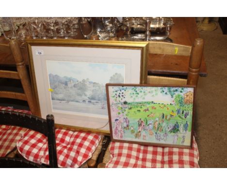 A coloured print "Ascot 1935" inscribed Raoul Duly and K.W. Burton pencil signed coloured print of Haddon Hall, Derbyshire 