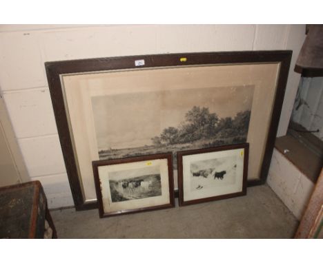 D. Sheeran, black and white print depicting a rural scene; and two others depicting cattle