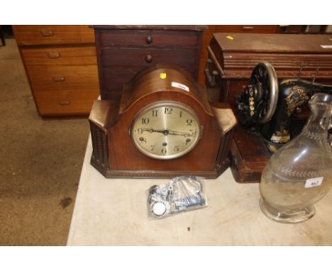 A walnut cased chiming mantel clock and three watches 
