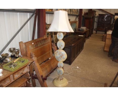 A large Bernard Rooke pottery standard lamp and shade with frog and dragonfly decoration